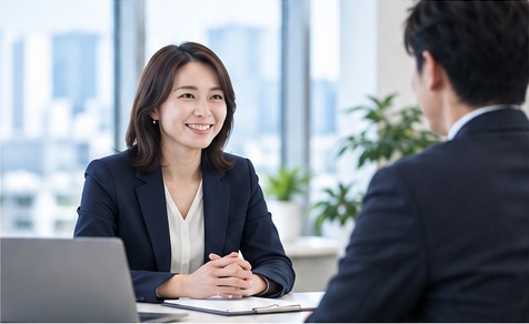 笑顔で求職者の話を聞く女性の担当者