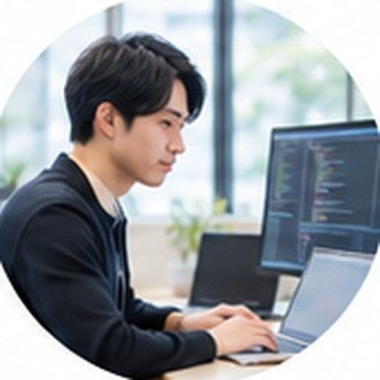 パソコンに向かって作業するIT職の男性