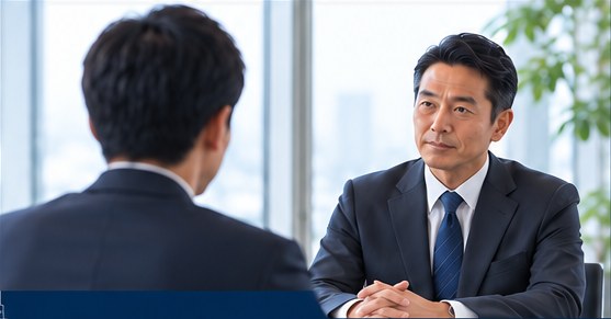 企業の面接官が候補者と向き合う面接の場面